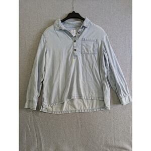 Lola River‎ Denim Chambray Polo Shirt Womens XL Long Sleeve Collared Casual Blue